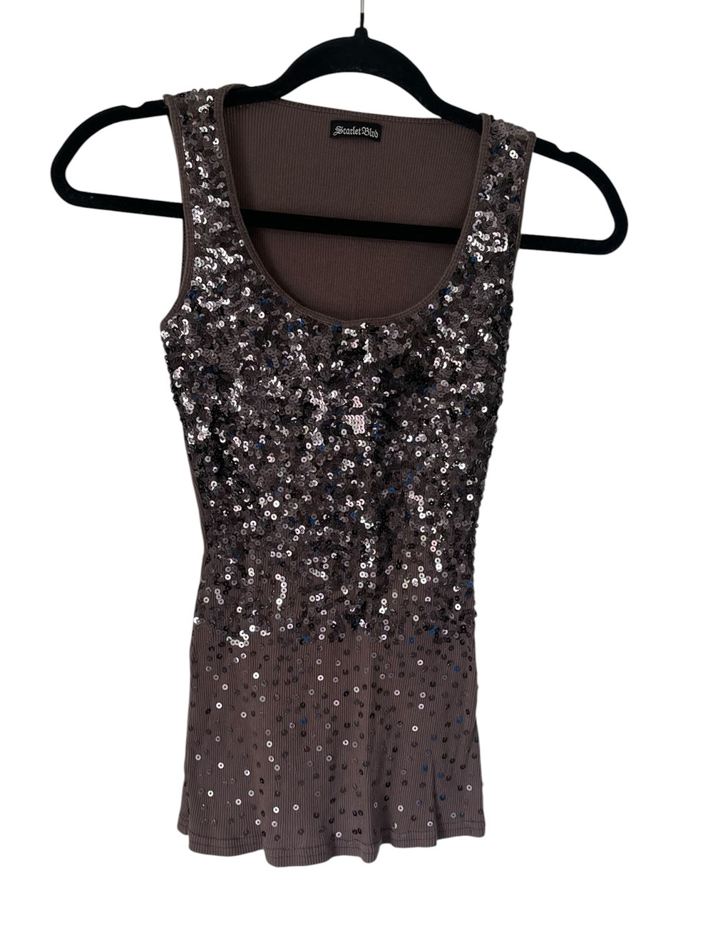 Y2K Brown Sequin Scoop Neck Tank